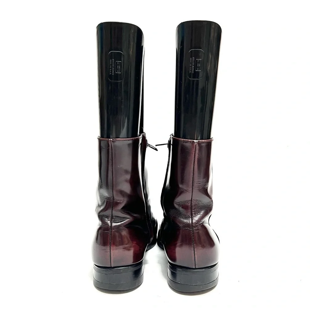 FLORSHEIM | Vintage 1970s men's dark oxblood leather shiny zip up ankle boots